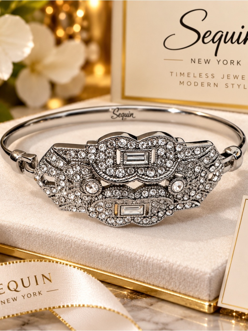 Silver Crystal Pavé Bangle Bracelet